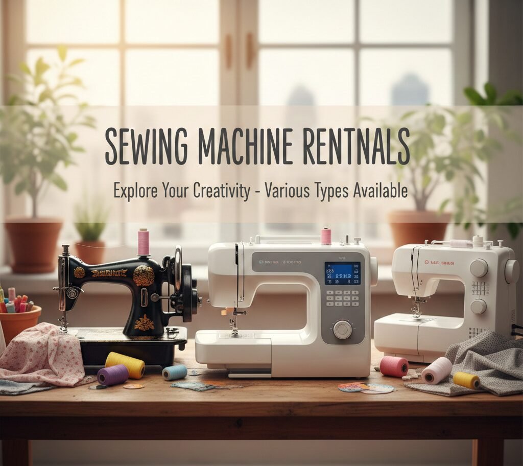 Various types of sewing machines available for rent